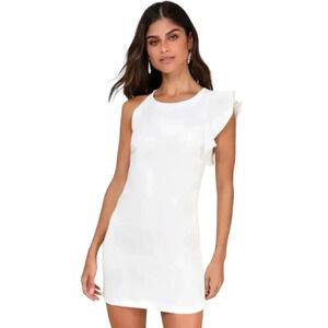 Lulu's Dinah White One-Shoulder Mini Party Cocktail Wedding Dress Sz. S
